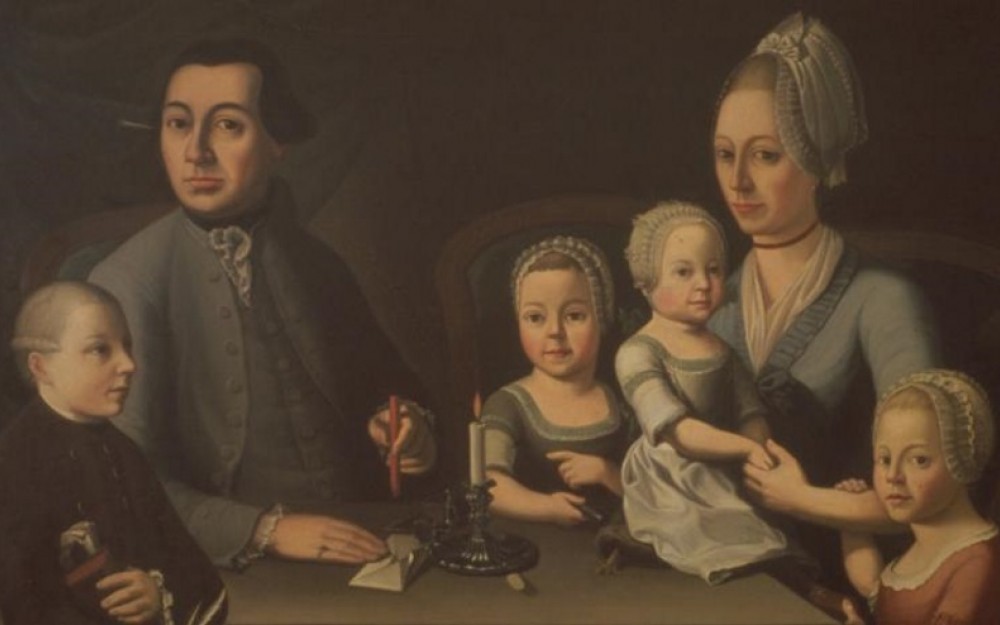 Festmény; férfi a családjával